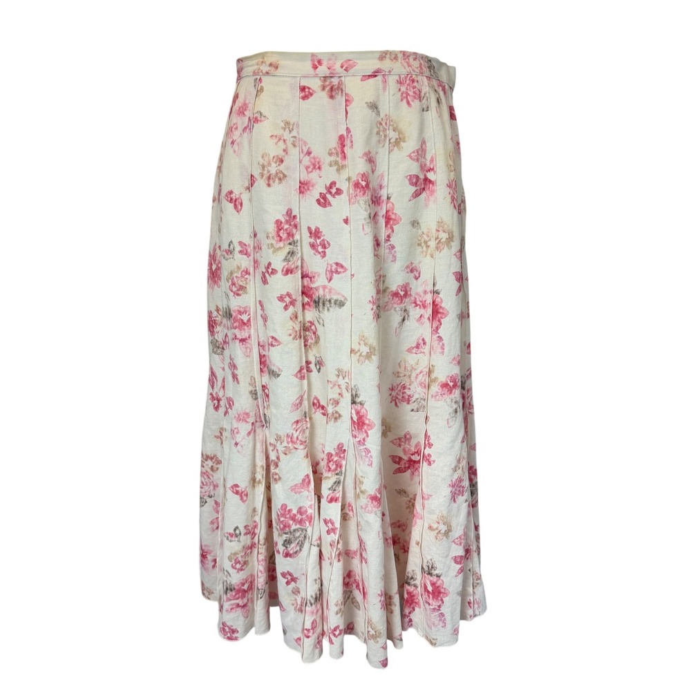 Coldwater Creek Pink Floral Linen Midi Skirt Small Flowy Coastal Grandma Cottage